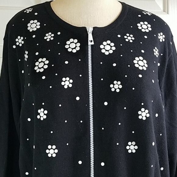 Sweater Cathy Daniels Cardigan Black Jacket Floral Women's WOMAN'S Extra Large - Picture 4 of 11